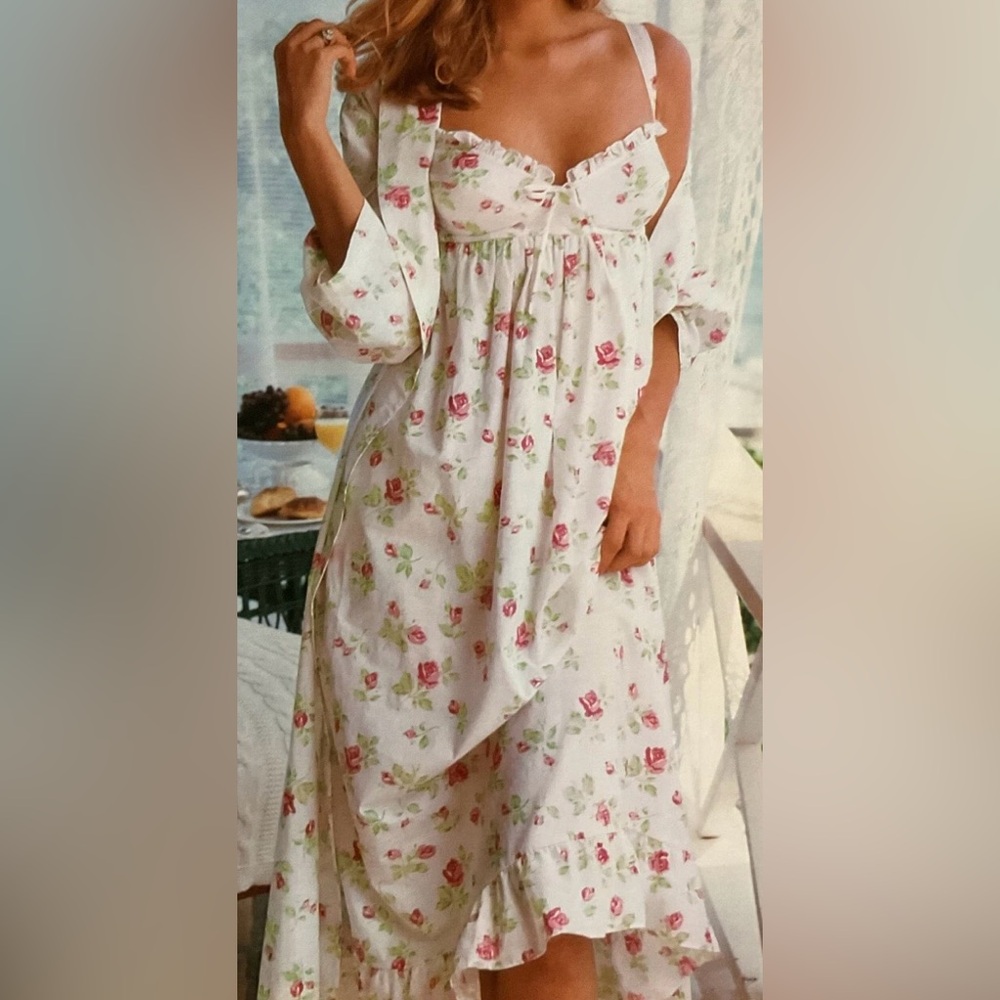 Victoria's Secret RARE VTG 90s Rosebud Floral Cotton Nightgown Maxi Dress